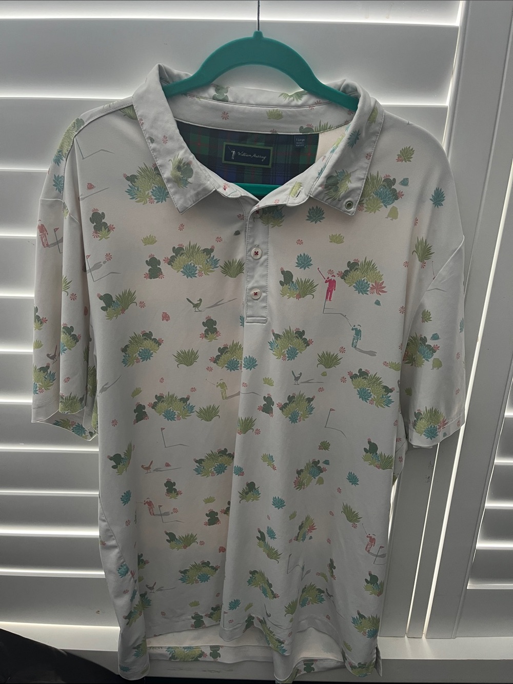 William Murray Golf White Polo with Multicolor Golf Motif